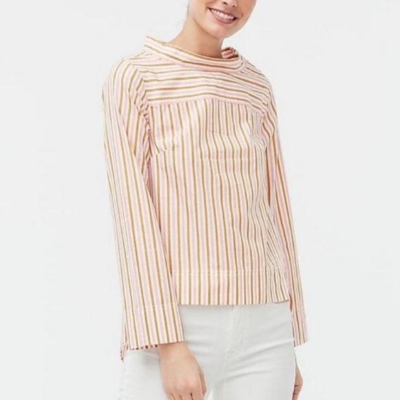 J. Crew Tops - J. Crew Top FunnelNeck Striped‎ Women Sz12 Pale Pink Long Sleeve High/Low